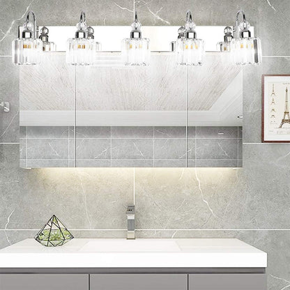 Modern LED Crystal Bathroom Vanity Lights 5-Lights Stainless Steel Crystal Vanity Lights over Mirror Modern Crystal Bathroom Vanity Lighting Fixtures