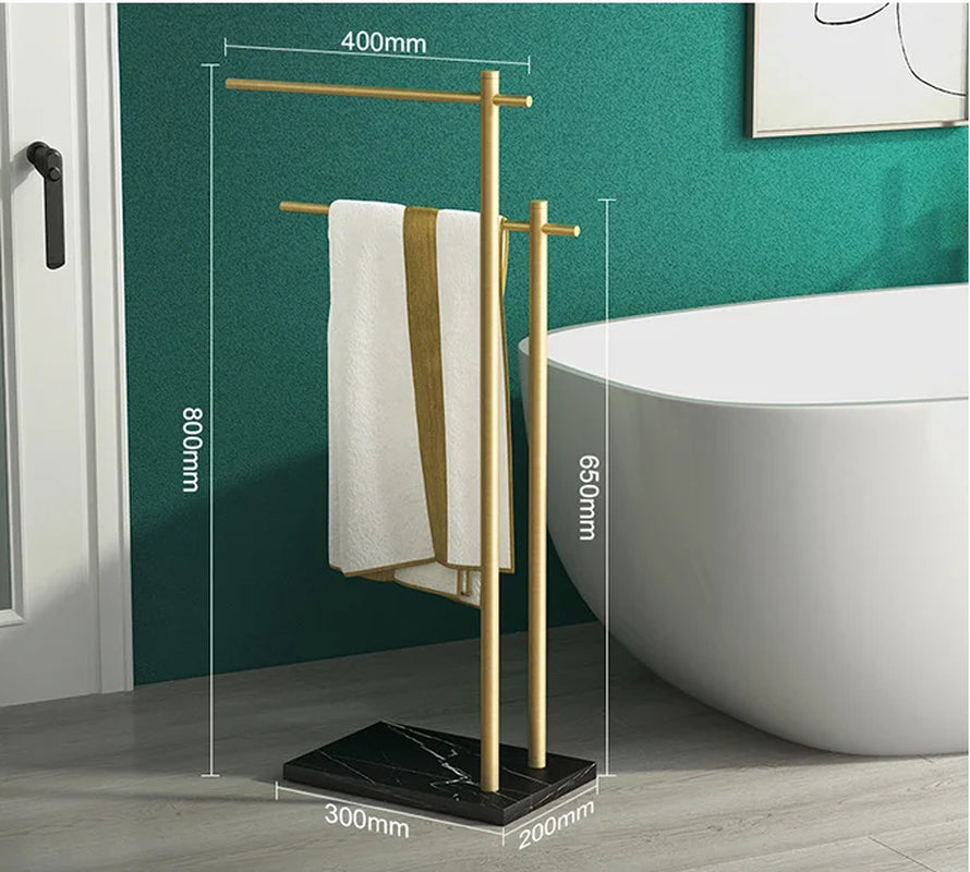 Black and White Marble Towel Rack Floor Towel Hanging Bar Bath Towel Storage Rack Drying Rack