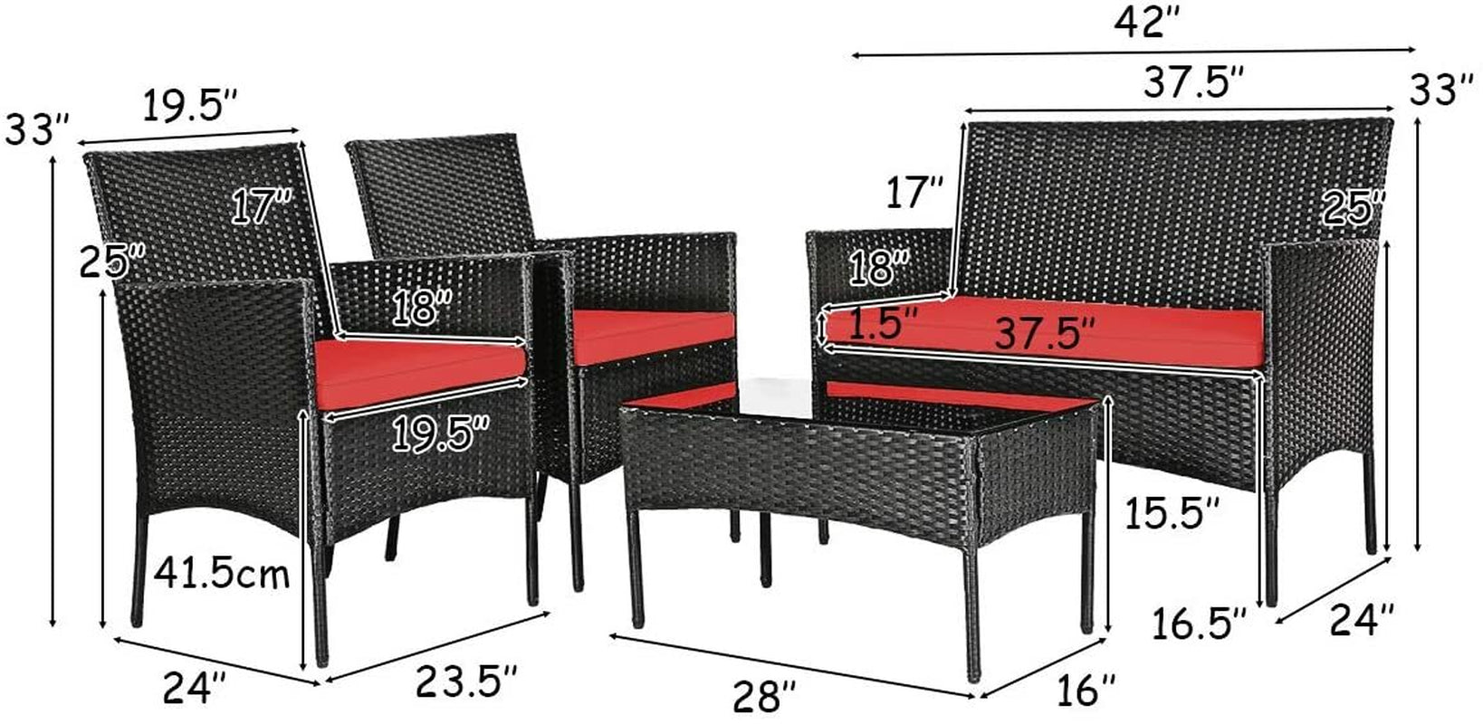 Set Patio Furniture Rattan Sofa Chair Outdoor 4Pcs Table Cushioned Garden Set