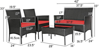 Set Patio Furniture Rattan Sofa Chair Outdoor 4Pcs Table Cushioned Garden Set