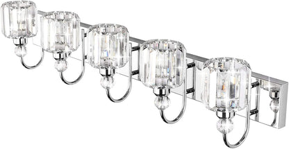 Modern LED Crystal Bathroom Vanity Lights 5-Lights Stainless Steel Crystal Vanity Lights over Mirror Modern Crystal Bathroom Vanity Lighting Fixtures