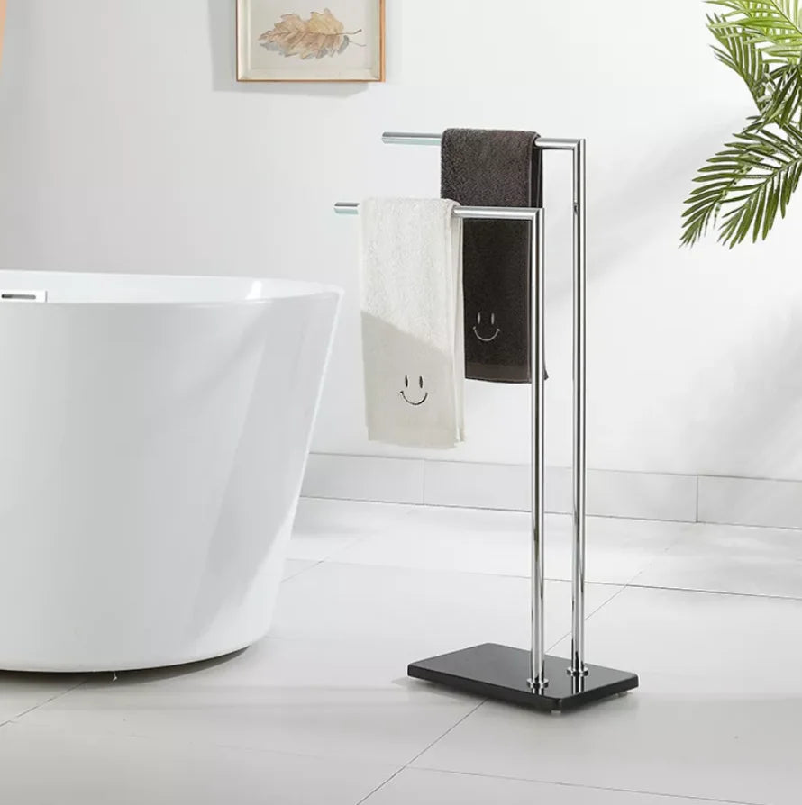 Black and White Marble Towel Rack Floor Towel Hanging Bar Bath Towel Storage Rack Drying Rack