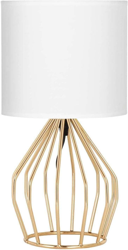 Gold Table Lamp - Modern Style Desk Lamp with Hollowed Out Base Linen Fabric Shade, Small Golden Bedside Lamp for Bedrooms, Living Room