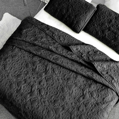 Sophia and William 2 Pieces Quilt Set Twin Size with 1 Quilt and 1 Pillow Sham, Reversible Microfiber Bedding Bedspread Coverlet Set, Cozy, Lightweight and Hypoallergenic, Black