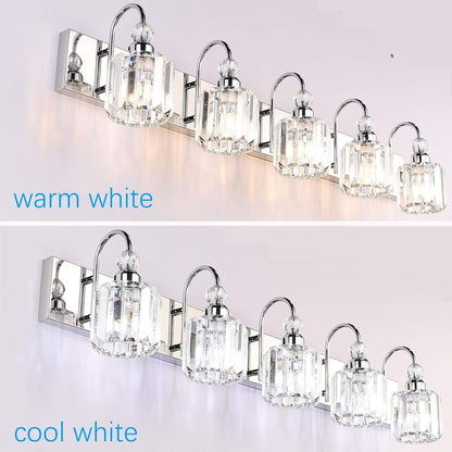 Modern LED Crystal Bathroom Vanity Lights 5-Lights Stainless Steel Crystal Vanity Lights over Mirror Modern Crystal Bathroom Vanity Lighting Fixtures