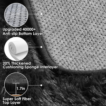 Black Runner Rugs for Bedroom Living Room, 2X6 Bedside Fluffy Area Rug, Indoor Ultra Soft Plush Shaggy Furry Floor Throw Carpet for Hallway Nursery Kids Boys Girls Dorm Closet Home Decor