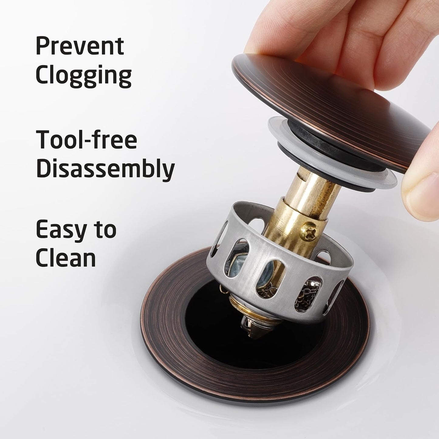 Bathroom Sink Drain with Strainer Basket Hair Catcher anti Clog Pop up Drain Stopper Vanity Vessel Sink without Overflow, Oil Rubbed Bronze S2013D-ORB
