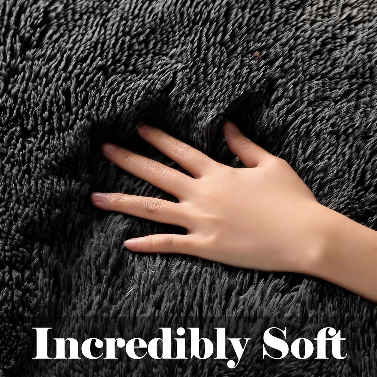 Black Runner Rugs for Bedroom Living Room, 2X6 Bedside Fluffy Area Rug, Indoor Ultra Soft Plush Shaggy Furry Floor Throw Carpet for Hallway Nursery Kids Boys Girls Dorm Closet Home Decor