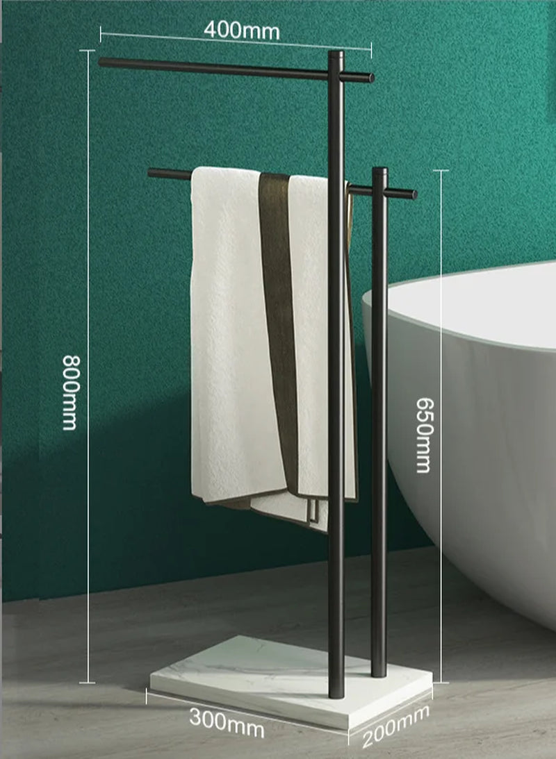 Black and White Marble Towel Rack Floor Towel Hanging Bar Bath Towel Storage Rack Drying Rack