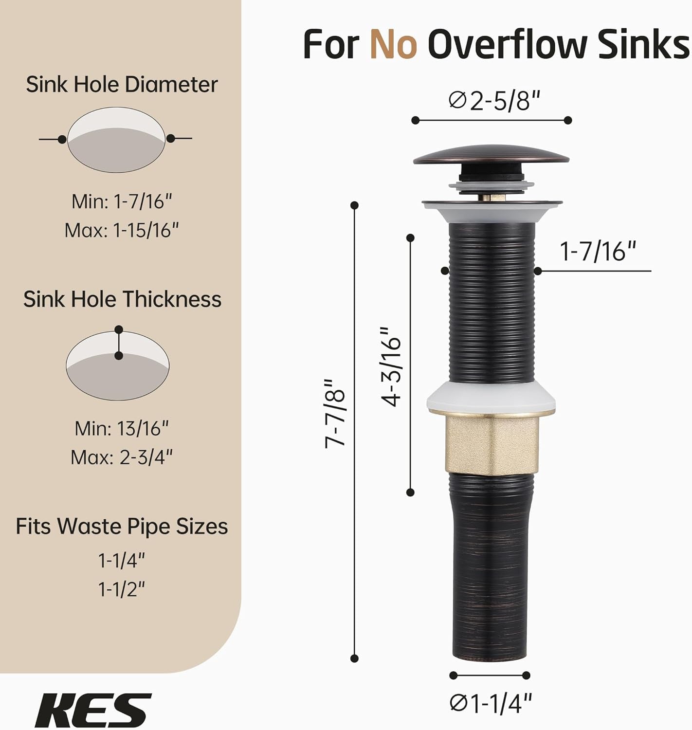 Bathroom Sink Drain with Strainer Basket Hair Catcher anti Clog Pop up Drain Stopper Vanity Vessel Sink without Overflow, Oil Rubbed Bronze S2013D-ORB