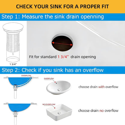 Bathroom Vessel Sink Drain without Overflow for Big 1 3/4" Drain Opening Only - Pop up Drain,Chrome,Y1618W-Ch