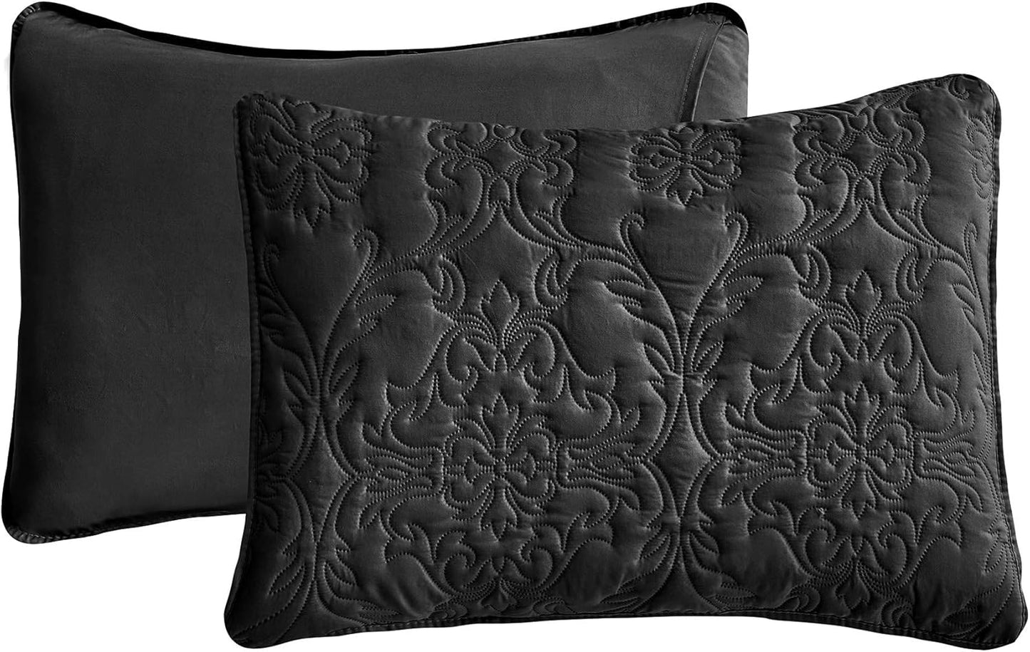 Sophia and William 2 Pieces Quilt Set Twin Size with 1 Quilt and 1 Pillow Sham, Reversible Microfiber Bedding Bedspread Coverlet Set, Cozy, Lightweight and Hypoallergenic, Black