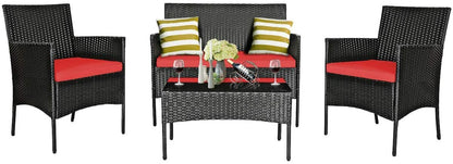 Set Patio Furniture Rattan Sofa Chair Outdoor 4Pcs Table Cushioned Garden Set