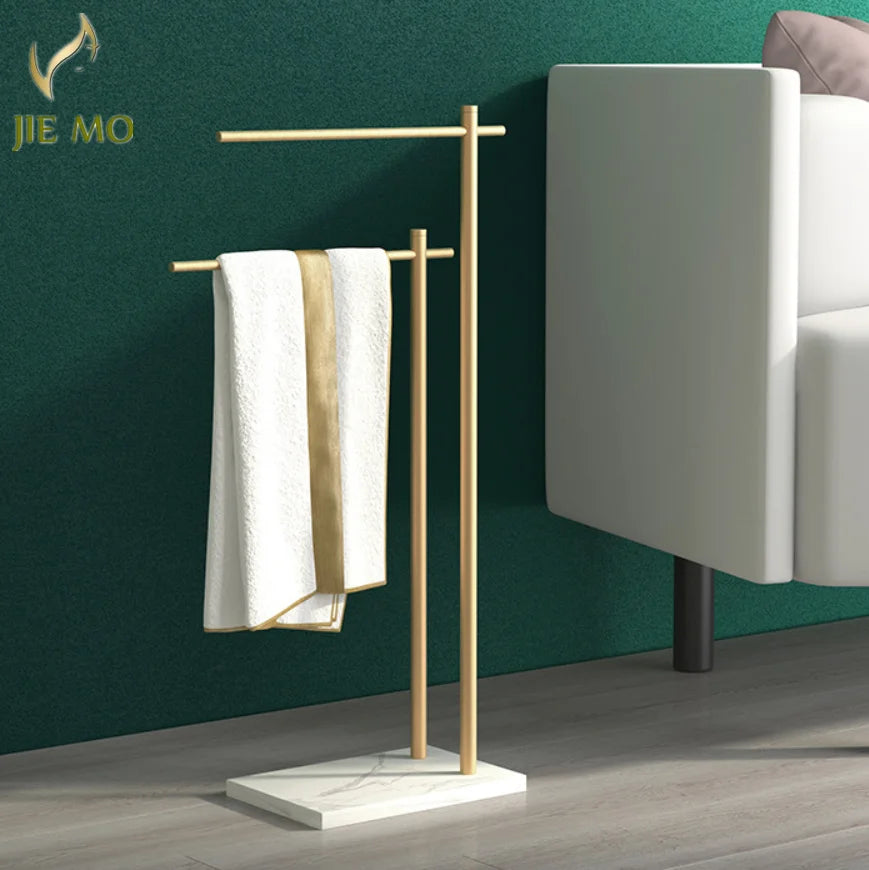 Black and White Marble Towel Rack Floor Towel Hanging Bar Bath Towel Storage Rack Drying Rack