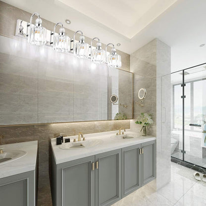 Modern LED Crystal Bathroom Vanity Lights 5-Lights Stainless Steel Crystal Vanity Lights over Mirror Modern Crystal Bathroom Vanity Lighting Fixtures
