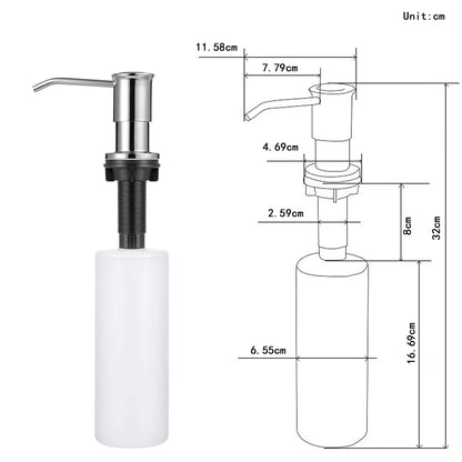 Samodra Liquid Soap Dispensers with 500Ml Bottle Stainless Steel Pump for Kitchen Sink Built in Chrome/Nickel Dispenser Soap