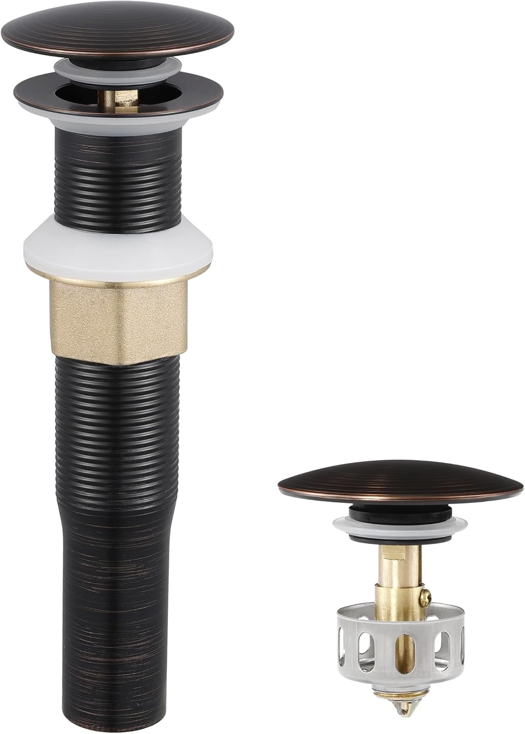 Bathroom Sink Drain with Strainer Basket Hair Catcher anti Clog Pop up Drain Stopper Vanity Vessel Sink without Overflow, Oil Rubbed Bronze S2013D-ORB